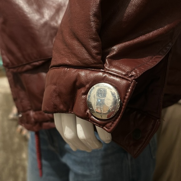 Coolest Trendy Hoodie Faux leather Fur Wine color Designer Jacket Snaps - Picture 3 of 16